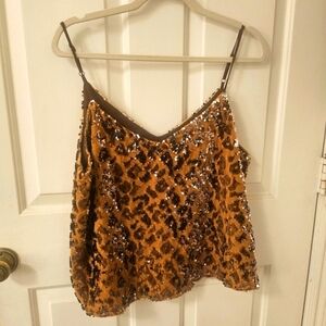 Anthropologie gold sequin tank top Size L